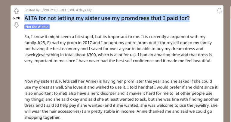 AITA for not letting my sister use my promdress that I paid for?